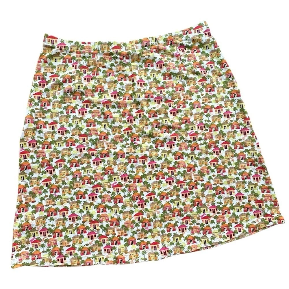 J JILL | NWOT HOUSE SKIRT PULL-ON A-LINE COTTON & MODAL PALM TREES | SMALL_4